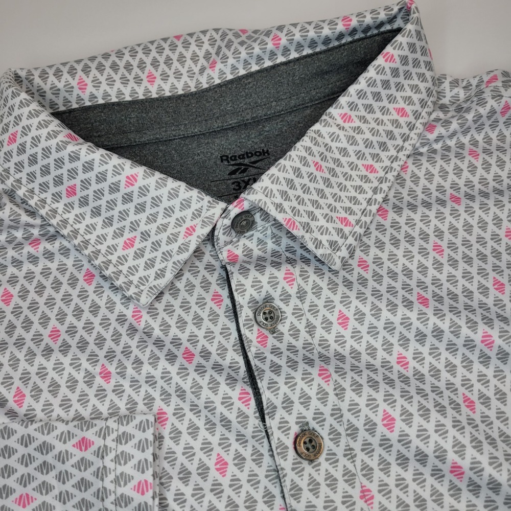 Reebok Golf Polo Mens 3XLT Pink Grey Geometric Speedwick NWT DXGF24656